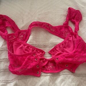 Hot Pink Lace Front-Closure Crop Bralette